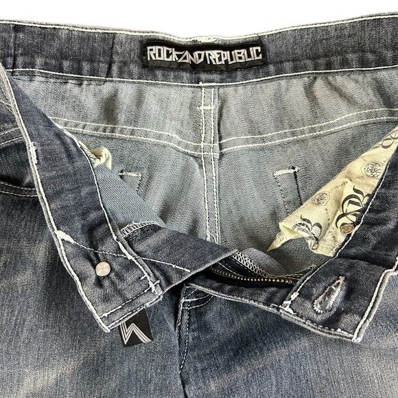 Rock & Republic Jeans Women Size 28 Blue Whiskered Stone Wash Y2K  Bootcut Denim - Picture 8 of 15